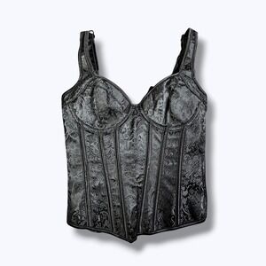 Black Goth Corset Top XS Whimsigoth Emo Dark Alt Satin Floral Jacquard Romantic